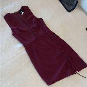Extra low V cut maroon dress